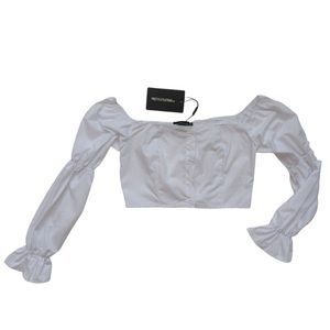 PLT White Off Shoulder Top with Long Ruffled Sleeves Size Small